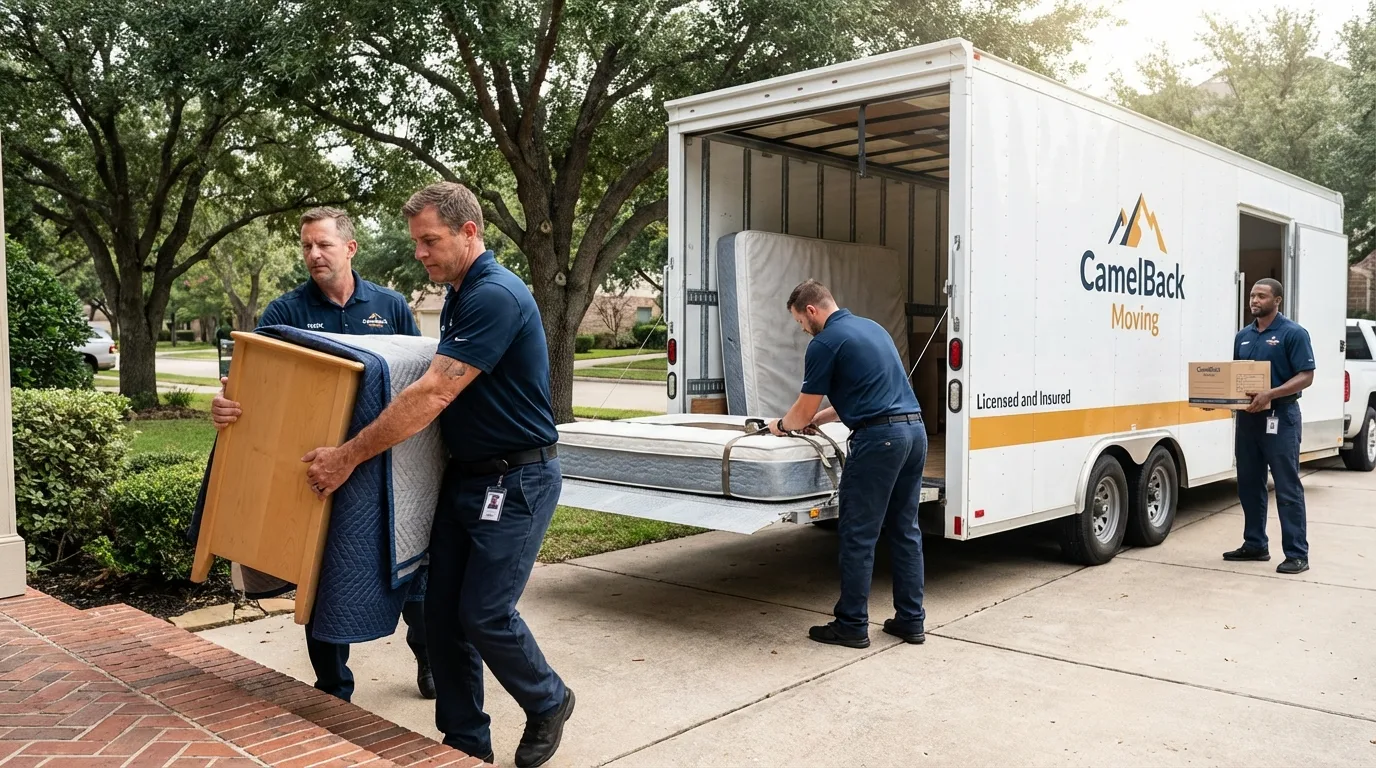 Crew loading residential truck for cross-state move from Lexington, NE